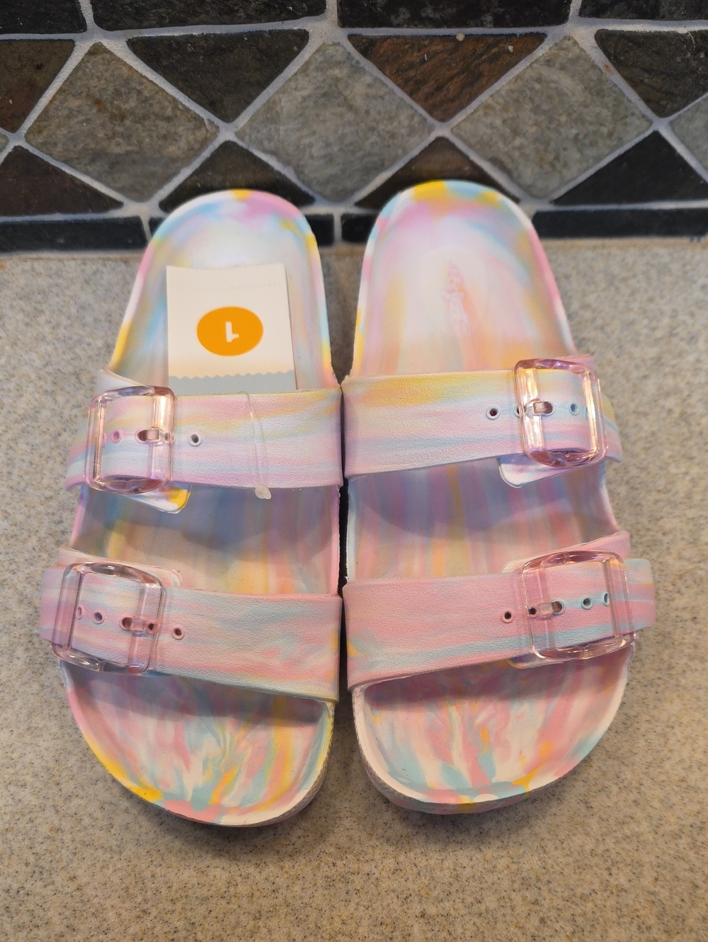 Cat & Jack Pastel Multicolor Buckle Slide Sandals - Pink, Yellow, Blue